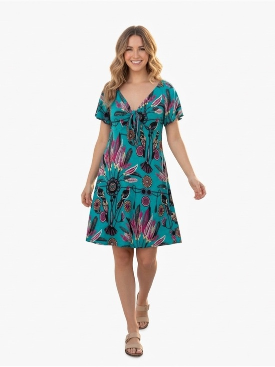 None Dresses & Skirts - 👗 Summer Tropical Boho Feather Tie-Front Dress - Size Large